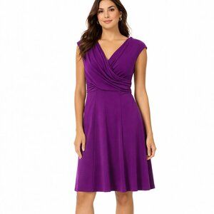 Women's size 6 dress purple faux wrap sleeveless knee length v-neck romantic